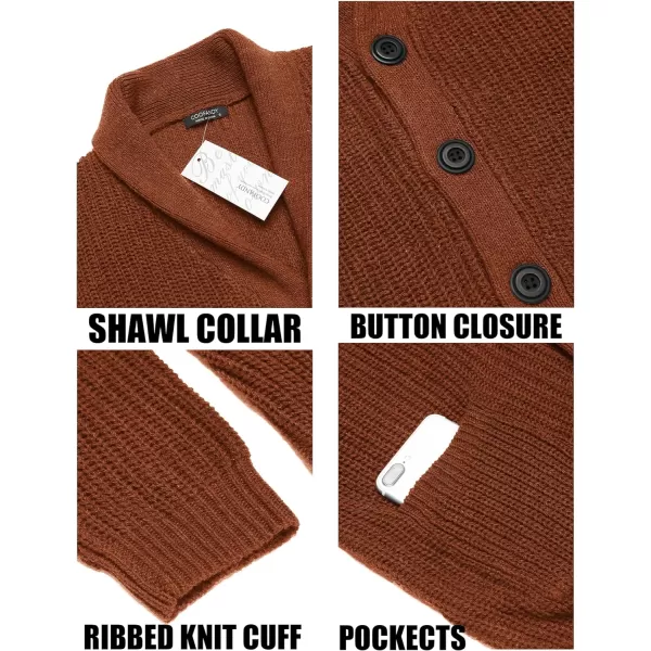 COOFANDY Men's Shawl Collar Cardigan Sweater Slim Fit Cable Knit Button up Sweater with Pockets