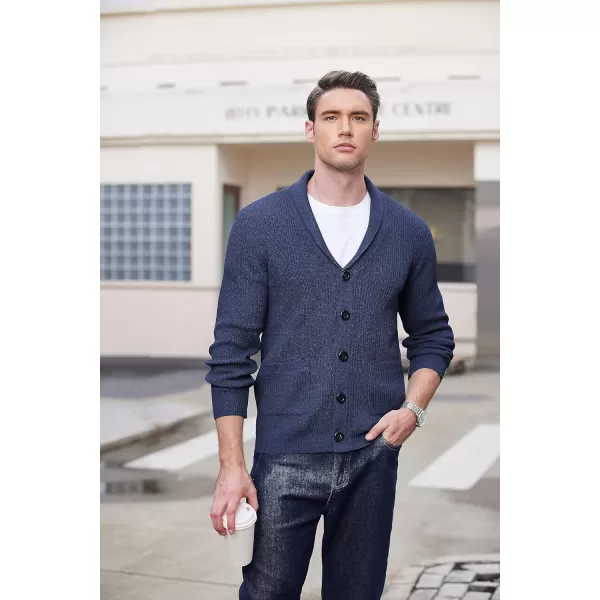 COOFANDY Men's Shawl Collar Cardigan Sweater Slim Fit Cable Knit Button up Sweater with Pockets