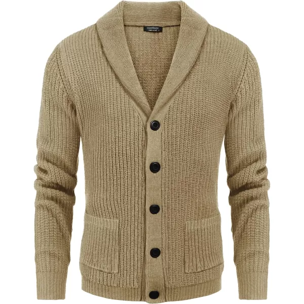 COOFANDY Men's Shawl Collar Cardigan Sweater Slim Fit Cable Knit Button up Sweater with Pockets
