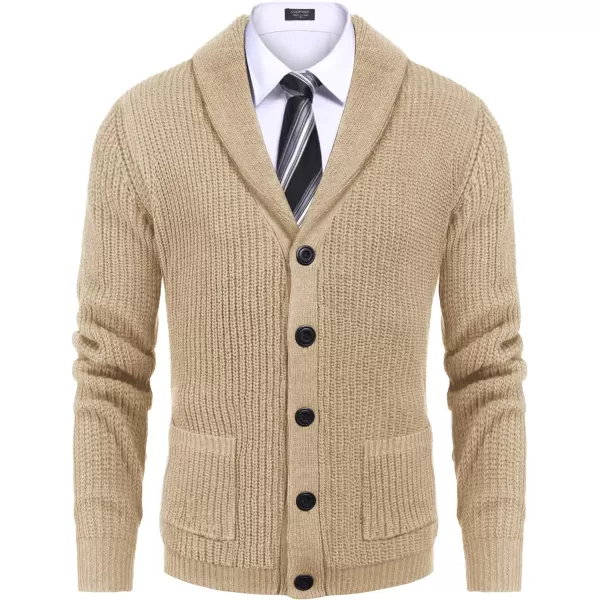 COOFANDY Men's Shawl Collar Cardigan Sweater Slim Fit Cable Knit Button up Sweater with Pockets