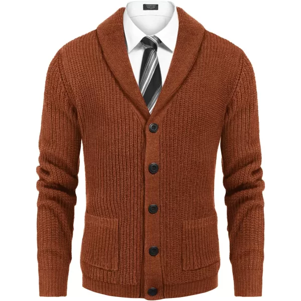 COOFANDY Men's Shawl Collar Cardigan Sweater Slim Fit Cable Knit Button up Sweater with Pockets
