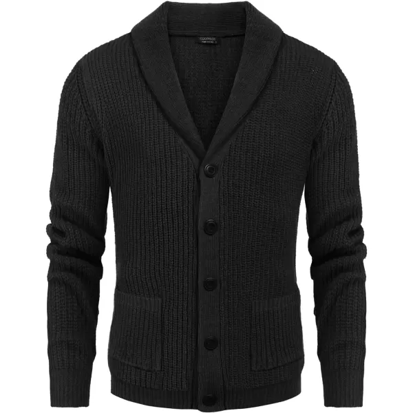 COOFANDY Men's Shawl Collar Cardigan Sweater Slim Fit Cable Knit Button up Sweater with Pockets