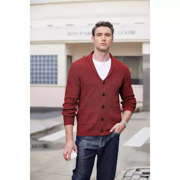 COOFANDY Men's Shawl Collar Cardigan Sweater Slim Fit Cable Knit Button up Sweater with Pockets