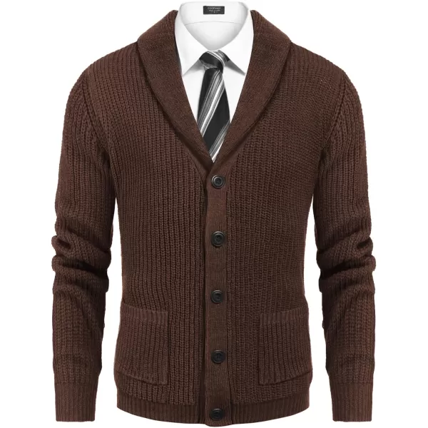 COOFANDY Men's Shawl Collar Cardigan Sweater Slim Fit Cable Knit Button up Sweater with Pockets