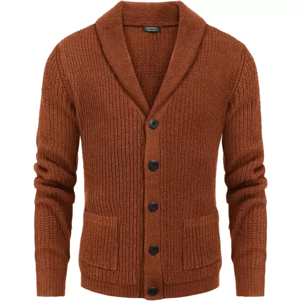 COOFANDY Men's Shawl Collar Cardigan Sweater Slim Fit Cable Knit Button up Sweater with Pockets