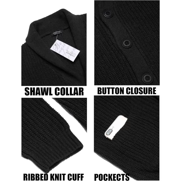 COOFANDY Men's Shawl Collar Cardigan Sweater Slim Fit Cable Knit Button up Sweater with Pockets