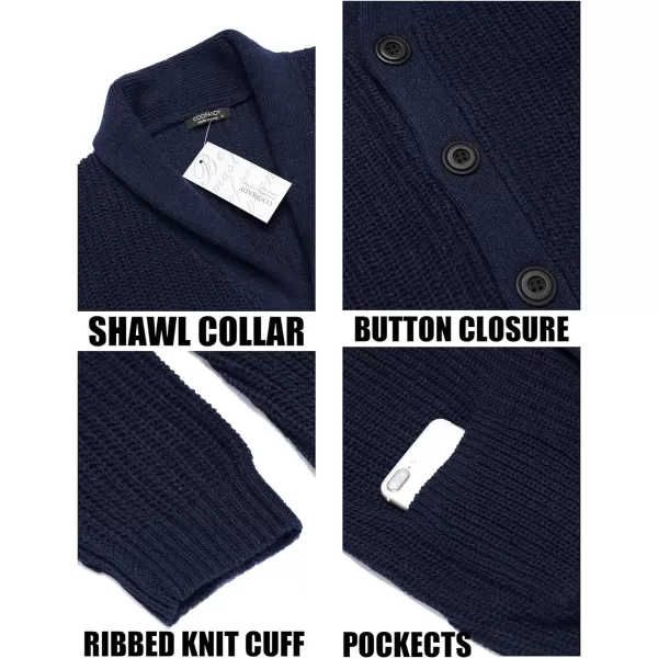 COOFANDY Men's Shawl Collar Cardigan Sweater Slim Fit Cable Knit Button up Sweater with Pockets