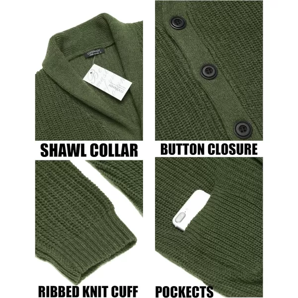COOFANDY Men's Shawl Collar Cardigan Sweater Slim Fit Cable Knit Button up Sweater with Pockets