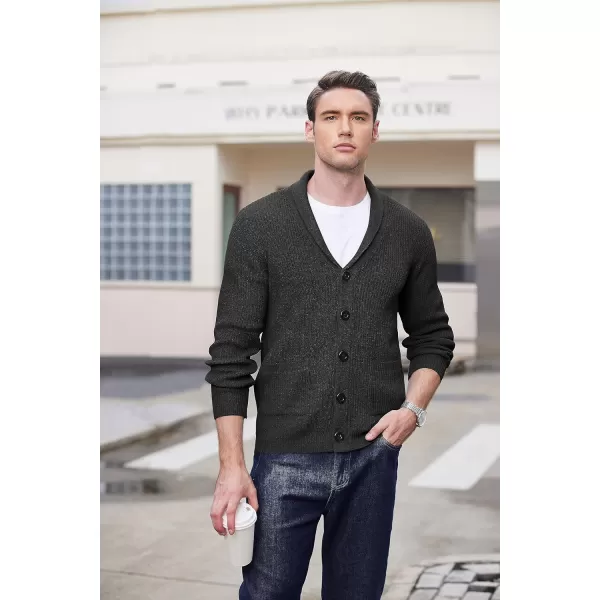 COOFANDY Men's Shawl Collar Cardigan Sweater Slim Fit Cable Knit Button up Sweater with Pockets