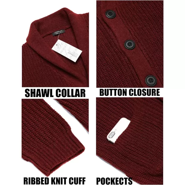 COOFANDY Men's Shawl Collar Cardigan Sweater Slim Fit Cable Knit Button up Sweater with Pockets