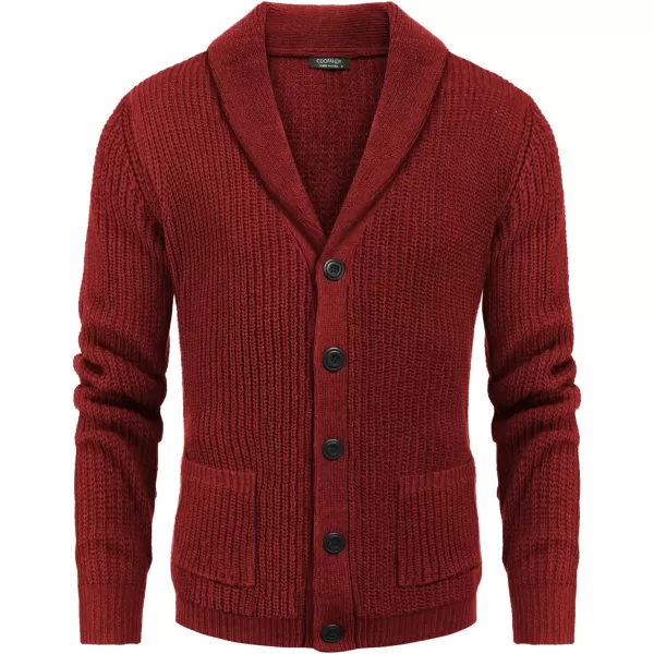 COOFANDY Men's Shawl Collar Cardigan Sweater Slim Fit Cable Knit Button up Sweater with Pockets