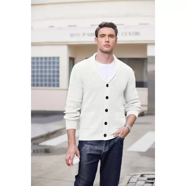COOFANDY Men's Shawl Collar Cardigan Sweater Slim Fit Cable Knit Button up Sweater with Pockets