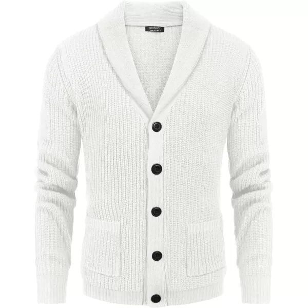 COOFANDY Men's Shawl Collar Cardigan Sweater Slim Fit Cable Knit Button up Sweater with Pockets