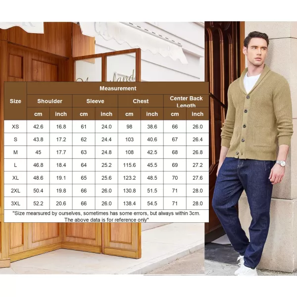 COOFANDY Men's Shawl Collar Cardigan Sweater Slim Fit Cable Knit Button up Sweater with Pockets