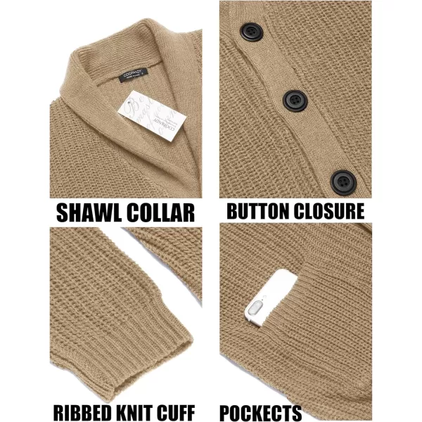 COOFANDY Men's Shawl Collar Cardigan Sweater Slim Fit Cable Knit Button up Sweater with Pockets