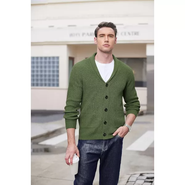 COOFANDY Men's Shawl Collar Cardigan Sweater Slim Fit Cable Knit Button up Sweater with Pockets