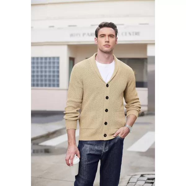 COOFANDY Men's Shawl Collar Cardigan Sweater Slim Fit Cable Knit Button up Sweater with Pockets