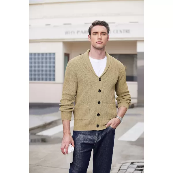 COOFANDY Men's Shawl Collar Cardigan Sweater Slim Fit Cable Knit Button up Sweater with Pockets