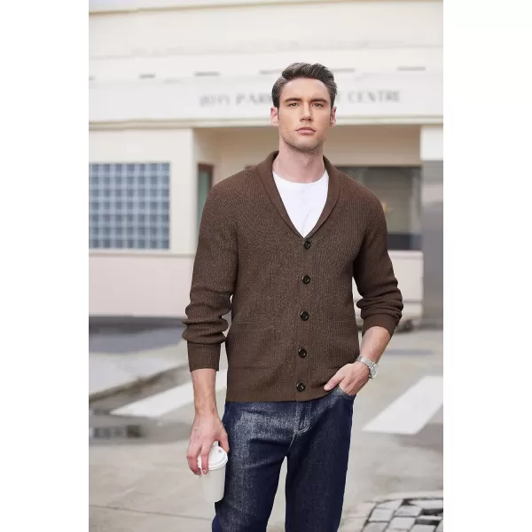 COOFANDY Men's Shawl Collar Cardigan Sweater Slim Fit Cable Knit Button up Sweater with Pockets