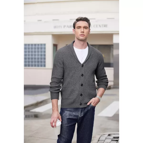 COOFANDY Men's Shawl Collar Cardigan Sweater Slim Fit Cable Knit Button up Sweater with Pockets