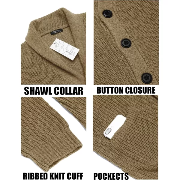 COOFANDY Men's Shawl Collar Cardigan Sweater Slim Fit Cable Knit Button up Sweater with Pockets