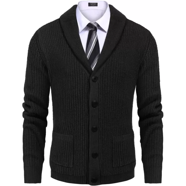 COOFANDY Men's Shawl Collar Cardigan Sweater Slim Fit Cable Knit Button up Sweater with Pockets