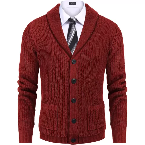 COOFANDY Men's Shawl Collar Cardigan Sweater Slim Fit Cable Knit Button up Sweater with Pockets