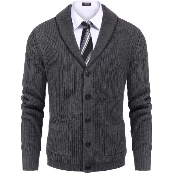 COOFANDY Men's Shawl Collar Cardigan Sweater Slim Fit Cable Knit Button up Sweater with Pockets