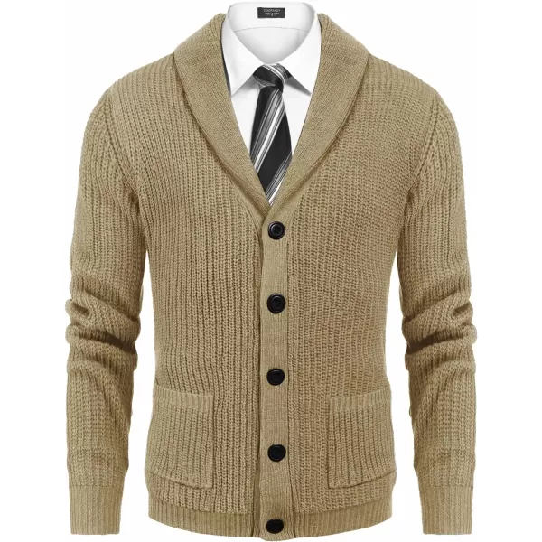 COOFANDY Men's Shawl Collar Cardigan Sweater Slim Fit Cable Knit Button up Sweater with Pockets