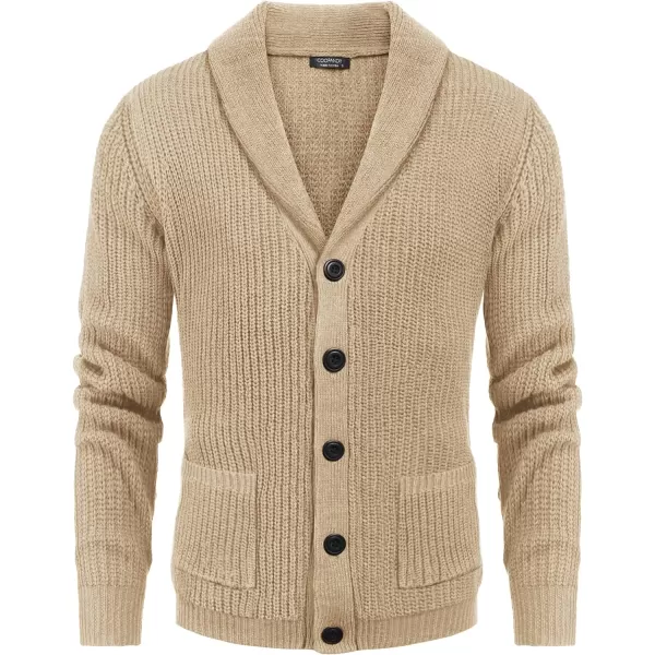 COOFANDY Men's Shawl Collar Cardigan Sweater Slim Fit Cable Knit Button up Sweater with Pockets