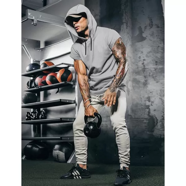 COOFANDY Men's Short Sleeve Hoodie Workout Gym Sweatshirt Muscle Fit Fashion Athletic Hoodies Pullover Cotton Hooded T-Shirts