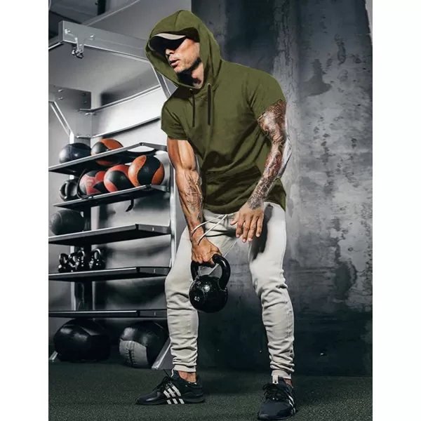 COOFANDY Men's Short Sleeve Hoodie Workout Gym Sweatshirt Muscle Fit Fashion Athletic Hoodies Pullover Cotton Hooded T-Shirts