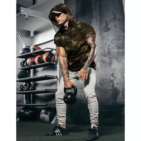 COOFANDY Men's Short Sleeve Hoodie Workout Gym Sweatshirt Muscle Fit Fashion Athletic Hoodies Pullover Cotton Hooded T-Shirts