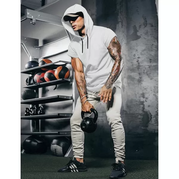 COOFANDY Men's Short Sleeve Hoodie Workout Gym Sweatshirt Muscle Fit Fashion Athletic Hoodies Pullover Cotton Hooded T-Shirts