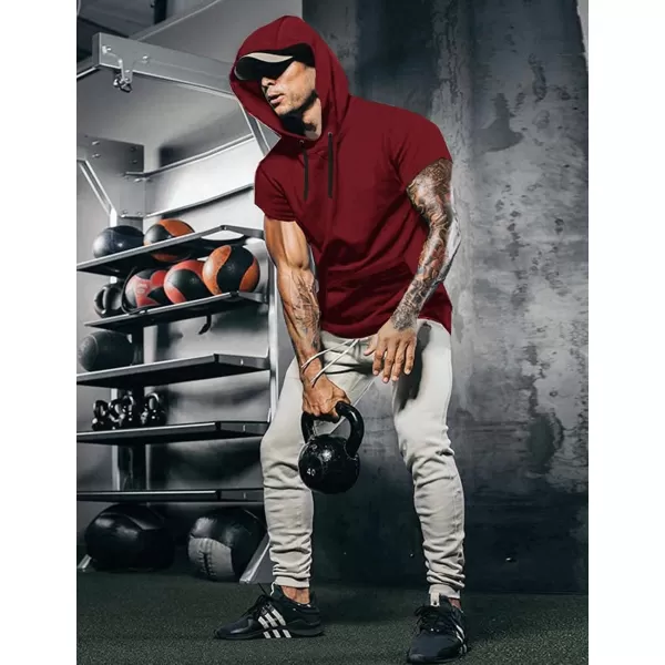 COOFANDY Men's Short Sleeve Hoodie Workout Gym Sweatshirt Muscle Fit Fashion Athletic Hoodies Pullover Cotton Hooded T-Shirts