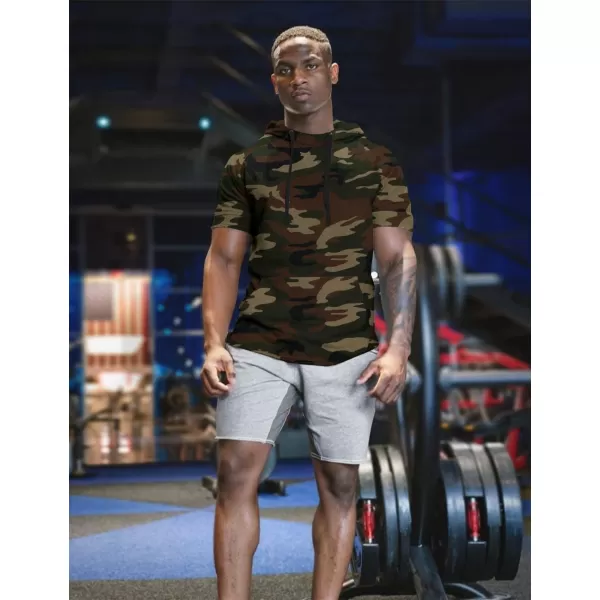COOFANDY Men's Short Sleeve Hoodie Workout Gym Sweatshirt Muscle Fit Fashion Athletic Hoodies Pullover Cotton Hooded T-Shirts