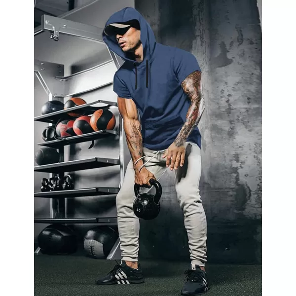 COOFANDY Men's Short Sleeve Hoodie Workout Gym Sweatshirt Muscle Fit Fashion Athletic Hoodies Pullover Cotton Hooded T-Shirts