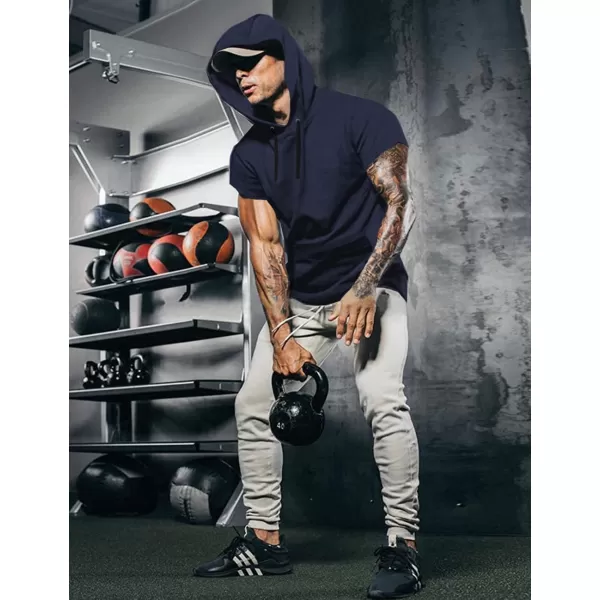 COOFANDY Men's Short Sleeve Hoodie Workout Gym Sweatshirt Muscle Fit Fashion Athletic Hoodies Pullover Cotton Hooded T-Shirts