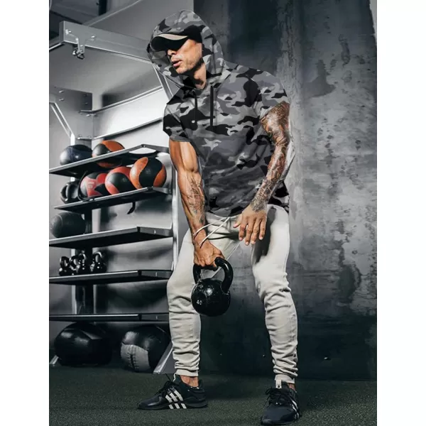 COOFANDY Men's Short Sleeve Hoodie Workout Gym Sweatshirt Muscle Fit Fashion Athletic Hoodies Pullover Cotton Hooded T-Shirts