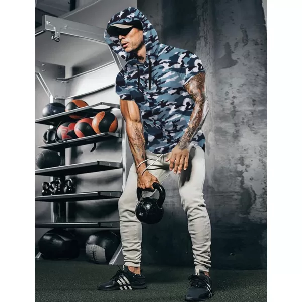 COOFANDY Men's Short Sleeve Hoodie Workout Gym Sweatshirt Muscle Fit Fashion Athletic Hoodies Pullover Cotton Hooded T-Shirts