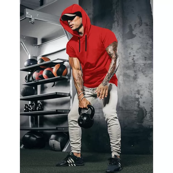 COOFANDY Men's Short Sleeve Hoodie Workout Gym Sweatshirt Muscle Fit Fashion Athletic Hoodies Pullover Cotton Hooded T-Shirts