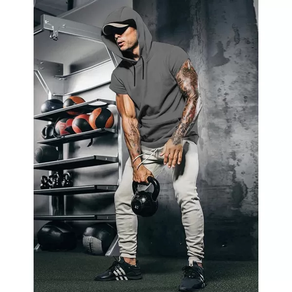 COOFANDY Men's Short Sleeve Hoodie Workout Gym Sweatshirt Muscle Fit Fashion Athletic Hoodies Pullover Cotton Hooded T-Shirts
