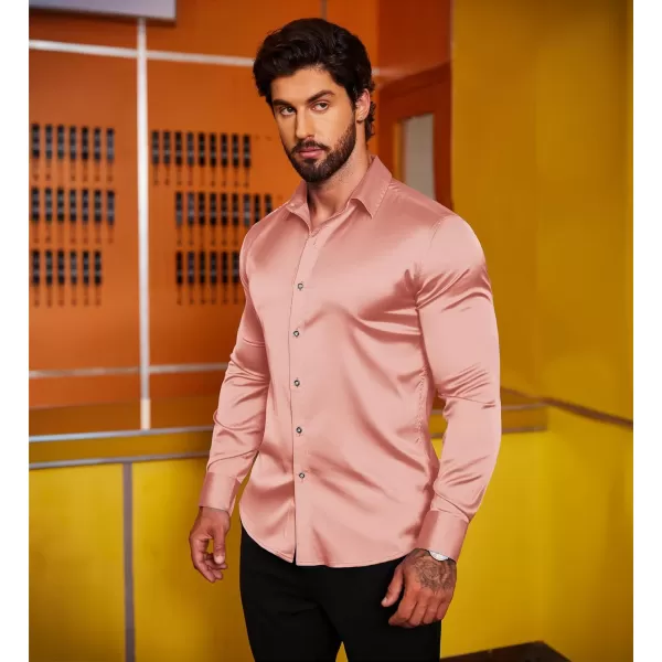COOFANDY Men's Silk Satin Dress Shirts Jacquard Long Sleeve Floral Button Up Shirts Party Prom Wedding Shirt