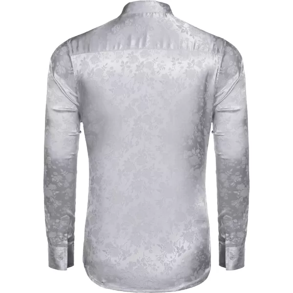 COOFANDY Men's Silk Satin Dress Shirts Jacquard Long Sleeve Floral Button Up Shirts Party Prom Wedding Shirt