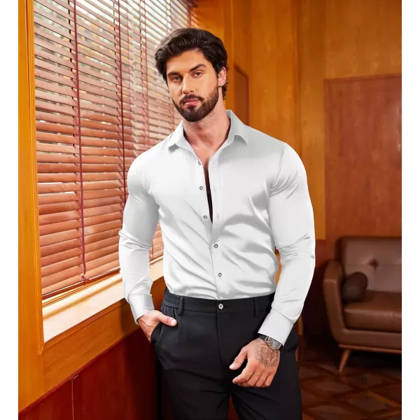 COOFANDY Men's Silk Satin Dress Shirts Jacquard Long Sleeve Floral Button Up Shirts Party Prom Wedding Shirt