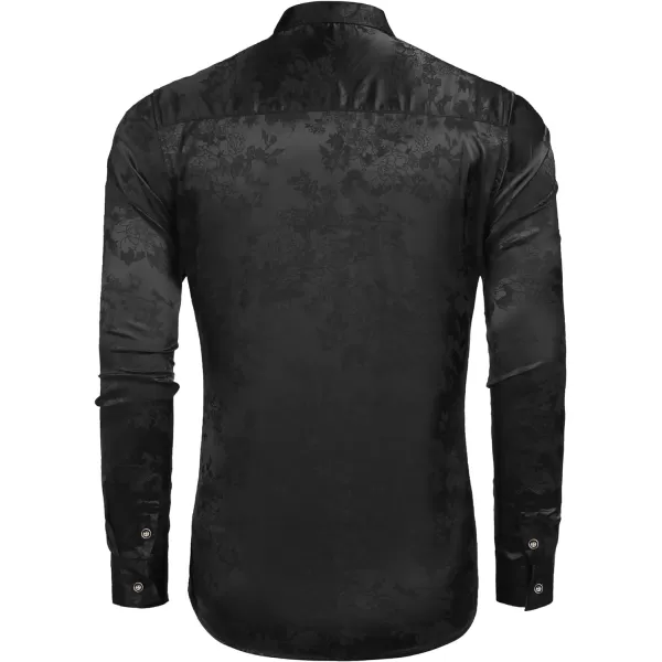 COOFANDY Men's Silk Satin Dress Shirts Jacquard Long Sleeve Floral Button Up Shirts Party Prom Wedding Shirt