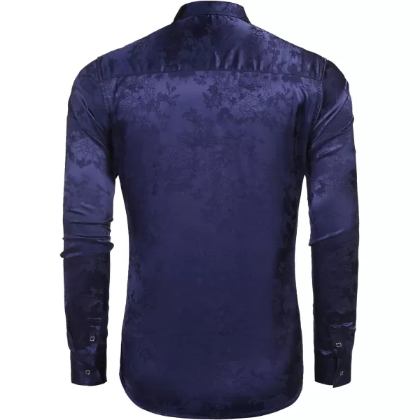COOFANDY Men's Silk Satin Dress Shirts Jacquard Long Sleeve Floral Button Up Shirts Party Prom Wedding Shirt