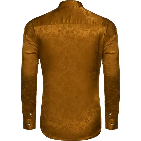 COOFANDY Men's Silk Satin Dress Shirts Jacquard Long Sleeve Floral Button Up Shirts Party Prom Wedding Shirt