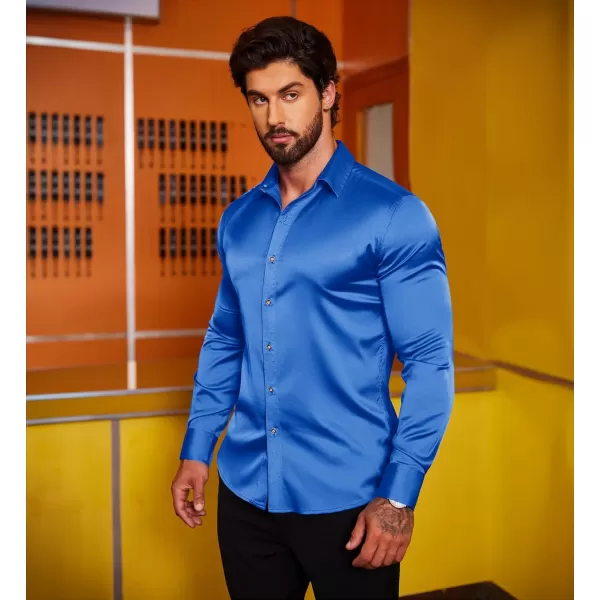 COOFANDY Men's Silk Satin Dress Shirts Jacquard Long Sleeve Floral Button Up Shirts Party Prom Wedding Shirt