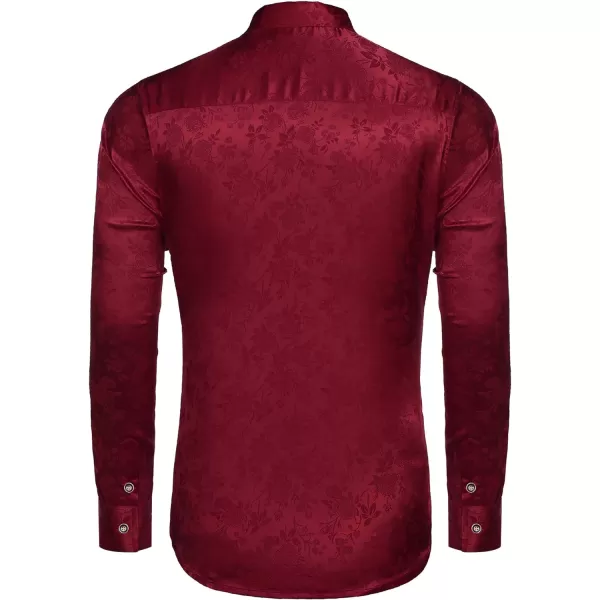 COOFANDY Men's Silk Satin Dress Shirts Jacquard Long Sleeve Floral Button Up Shirts Party Prom Wedding Shirt